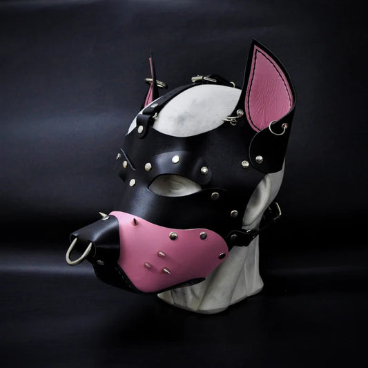 Leather Dog Mask with Spikes and Rings - Leather Puppy Mask - Puppy Mask Kink - Puppy Hood - PuppyPlay Gear - BDSM Dog Mask - Pup Hood Woof