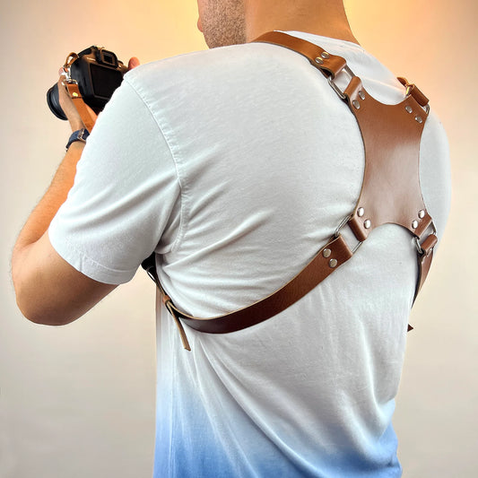 Double Camera Harness Leather, Dual Shoulder Camera Strap, Multicamera Strap Leather, Photographer Gift