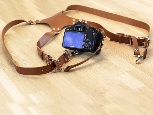 Double Camera Harness Leather, Dual Shoulder Camera Strap, Multicamera Strap Leather, Photographer Gift