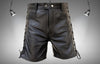 Mens Genuine Leather Side Lace Shorts - Summer Shorts - Biker Shorts - Lace-up Fetish Shorts - Handmade Real Leather Shorts