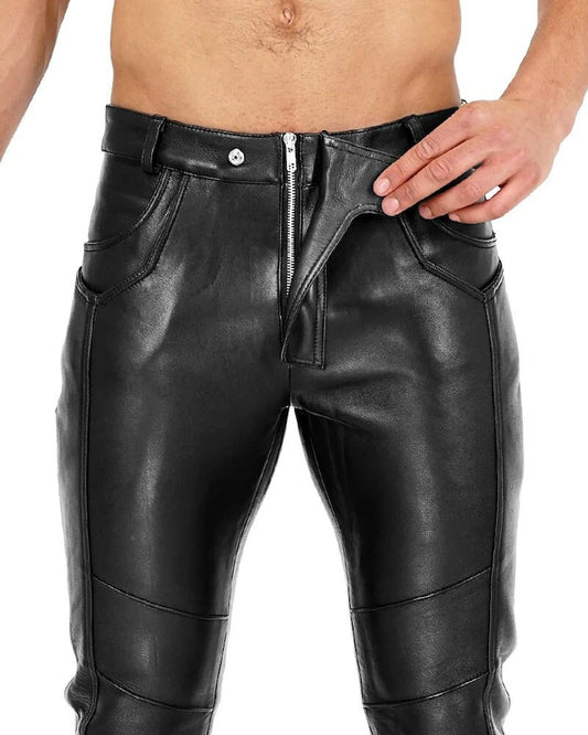 Men's Black Leather Pant, Original Thick Leather Pants, Motorcycle Trouser