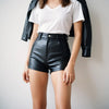 Womens & Girls 100% Genuine Soft Lambskin Leather Cropped Motor Biker Hot Shorts Slim Fit Ladies Shorts Party Wear Shorts Summer Shorts.